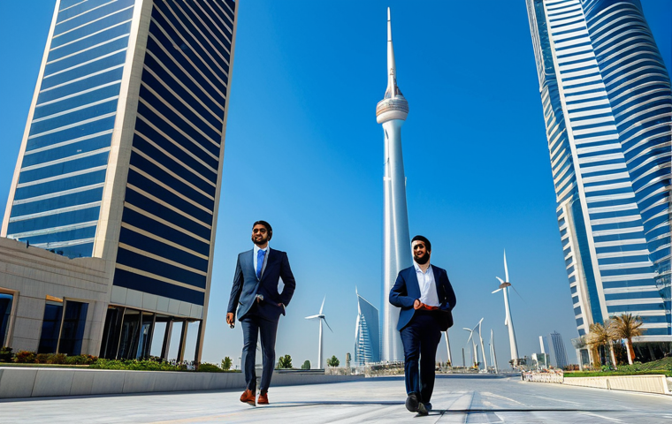 **

"Bahrain World Trade Center, a pair of modern skyscrapers with wind turbines, clear blue sky, city background, fully clothed people in business attire walking below, daytime, professional architecture photography, safe for work, appropriate content, fully clothed, perfect anatomy, correct proportions, natural pose, professional, modest."

**